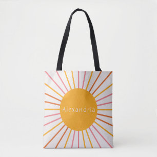 Persoonlijke naam Retro Boho Sun Tote Bag