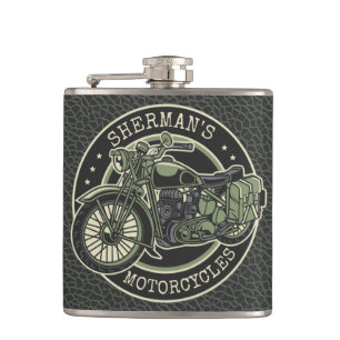Persoonlijke NAAM Retro Militaire Motorfiets Biker Heupfles
