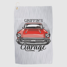 Persoonlijke NAAM Retro Rode Klassieke Autogarage Golfhanddoek