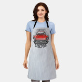 Persoonlijke NAAM Retro Rode Klassieke Autogarage Schort (Gedragen)