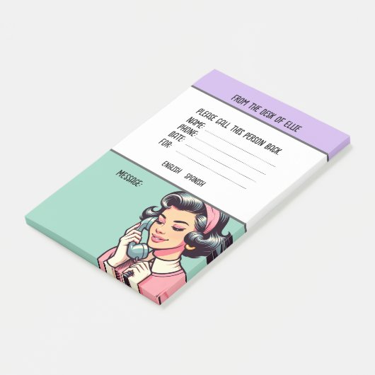 Persoonlijke naam retro telefoonbericht kantoor post-it® notes (Schuin)