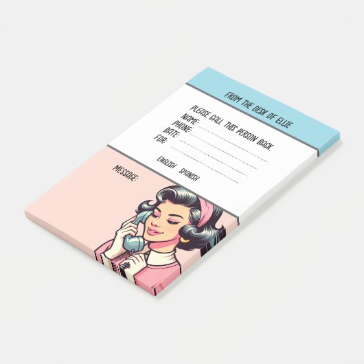 Persoonlijke naam retro telefoonbericht kantoor post-it® notes (Schuin)