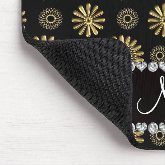 Persoonlijke naam retro zwarte goudbloemen muismat (Hoek)