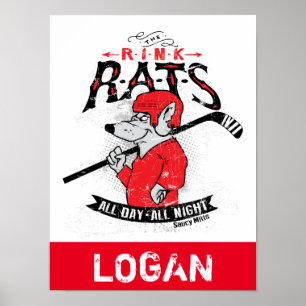 Persoonlijke naam Rink Rats Hockey Red Poster