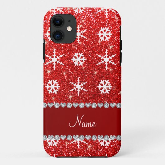 Persoonlijke naam rode glitter witte sneeuwvlokken Case-Mate iPhone case (Achterkant)