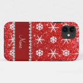 Persoonlijke naam rode glitter witte sneeuwvlokken Case-Mate iPhone case (Achterkant (horizontaal))