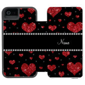 Persoonlijke naam rode glitterharten incipio iPhone portemonnee hoesje (Agenda Open)