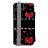 Persoonlijke naam rode glitterharten incipio iPhone portemonnee hoesje (Agenda Achterkant)