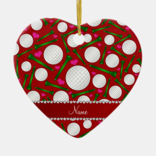 Persoonlijke naam rode golfballen t - shirts harte keramisch ornament (Voorkant)