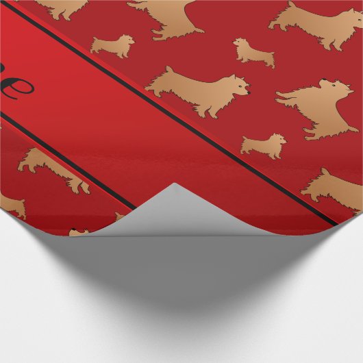 Persoonlijke naam rode honden Norwich Terrier Cadeaupapier (Hoek)