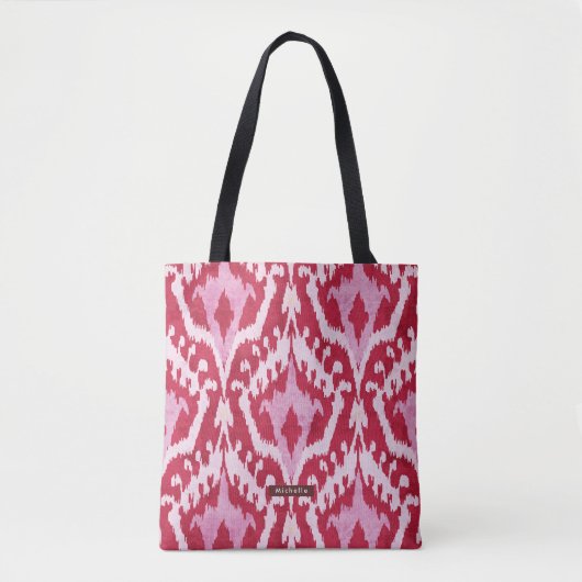 Persoonlijke naam rode Ikat Pattern Bridesmaid Tote Bag (Voorkant)