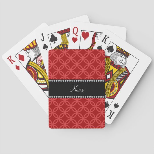 Persoonlijke naam rode interlocking cirkels pokerkaarten (Achterkant)
