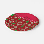 Persoonlijke naam rode kerstkoekjes papieren bordje (Gekanteld)