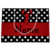 Persoonlijke naam rode kreeft zwarte polka stippen large cadeautasje (Voorkant)