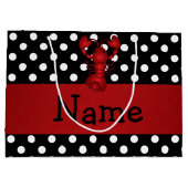 Persoonlijke naam rode kreeft zwarte polka stippen large cadeautasje (Achterkant)