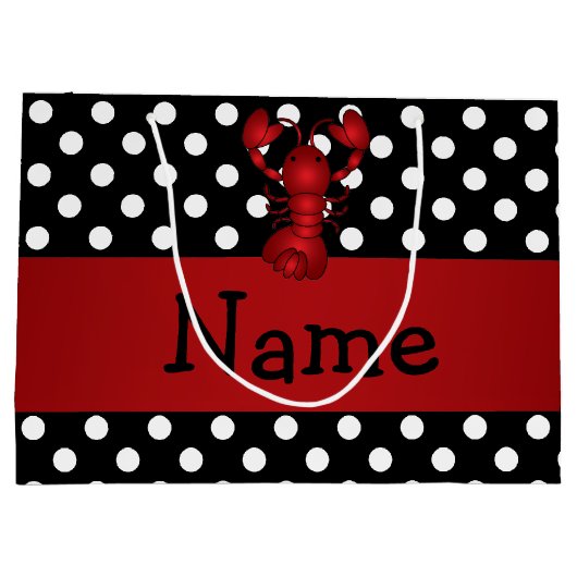 Persoonlijke naam rode kreeft zwarte polka stippen large cadeautasje (Achterkant)