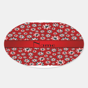 Persoonlijke naam rode pokerchips ovale sticker