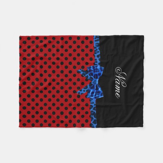 Persoonlijke naam rode polka stipt blauwe leoparbo fleece deken (Voorkant (Horizontaal))