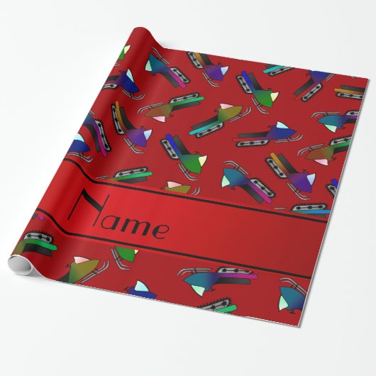 Persoonlijke naam rode sneeuwscooters cadeaupapier (Uitgerold)