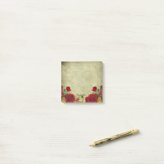 Persoonlijke naam Romantische  Rozen Post-it® Notes (Op bureau)