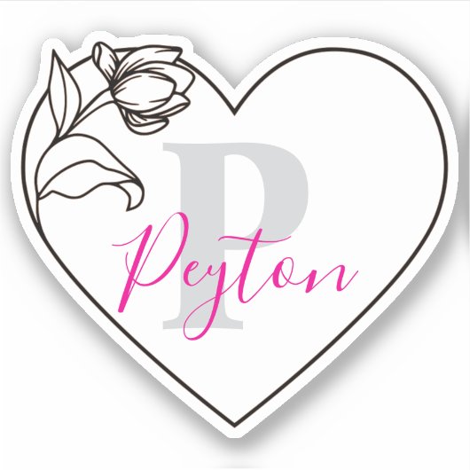 Persoonlijke naam Romantische Tulp Hart Sticker (Voorkant)