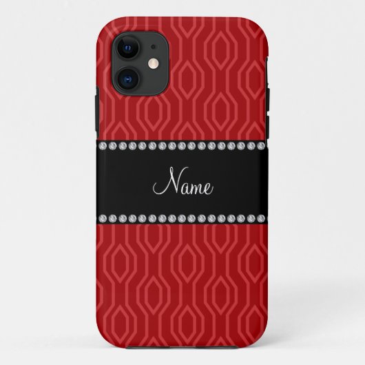 Persoonlijke naam rood geometrisch diamantpatroon Case-Mate iPhone case (Achterkant)