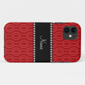 Persoonlijke naam rood geometrisch diamantpatroon Case-Mate iPhone case (Achterkant (horizontaal))