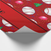 Persoonlijke naam rood honkbalverjaardagspatroon cadeaupapier (Hoek)