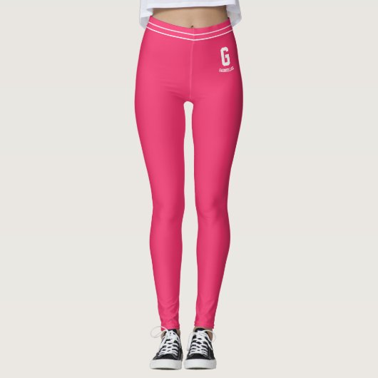 Persoonlijke naam rood roze wit gestreepte monogra leggings (Voorkant)
