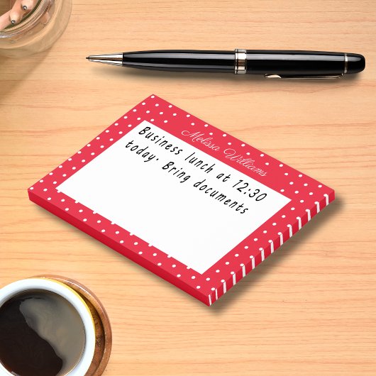 Persoonlijke naam rood-wit polka dot patroon post-it® notes