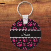 Persoonlijke naam roos roze glitter kattenpoten sleutelhanger (Voorkant)