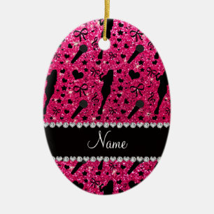 Persoonlijke naam roos roze glitter zanger keramisch ornament