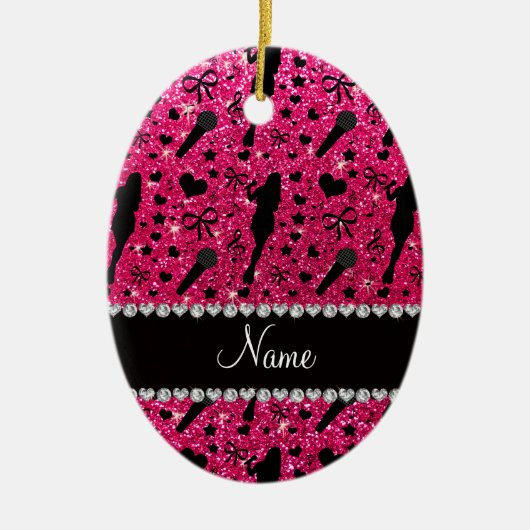Persoonlijke naam roos roze glitter zanger keramisch ornament (Voorkant)