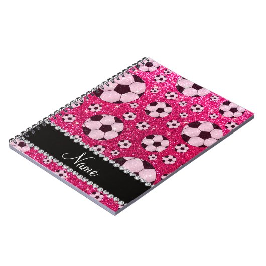 Persoonlijke naam roos roze glittervoetbal notitieboek (Linkerzijde)