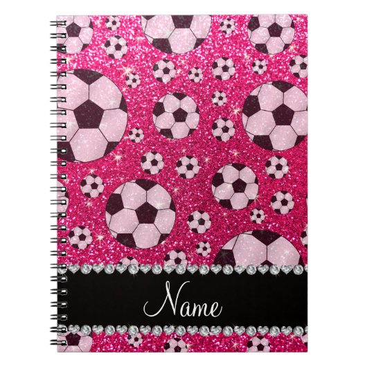 Persoonlijke naam roos roze glittervoetbal notitieboek (Voorkant)