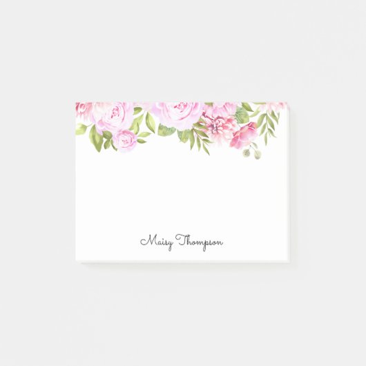 Persoonlijke naam Roze bloemenschrift Post-it® Notes (Voorkant)