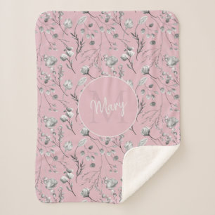 Persoonlijke naam roze bloemige monogram sherpa deken