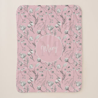Persoonlijke naam roze bloemige monogram sherpa deken