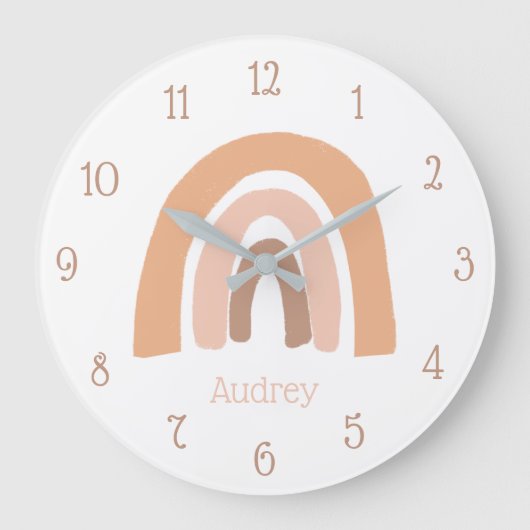 Persoonlijke naam Roze Boho Rainbow Grote Klok (Voorkant)