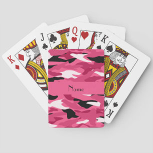 Persoonlijke naam roze camouflage pokerkaarten