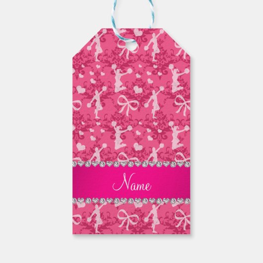 Persoonlijke naam roze cheerlead damask cadeaulabel (Achterkant)