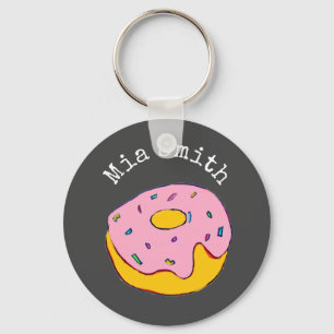 Persoonlijke naam roze donut schattig op grijs sleutelhanger
