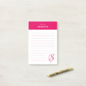 Persoonlijke naam Roze Elegant Monogram Gelinieerd Post-it® Notes (Op bureau)