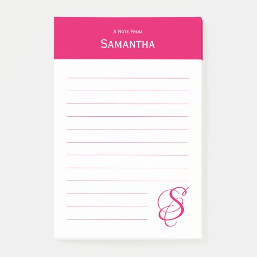 Persoonlijke naam Roze Elegant Monogram Gelinieerd Post-it® Notes (Voorkant)