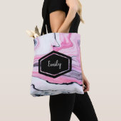 Persoonlijke naam roze en zwarte marmer canvas tas (Dichtbij)