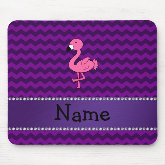 Persoonlijke naam roze flamingo paarse chevrons muismat (Voorkant)