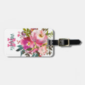 Persoonlijke naam | Roze Floral Monogram Bagagelabel (Voorkant horizontaal)