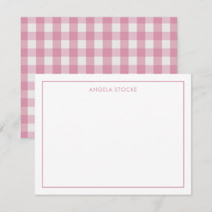 Persoonlijke naam roze gingham briefkaart