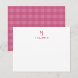 Persoonlijke naam roze gingham strik notitiekaart notitiekaartje