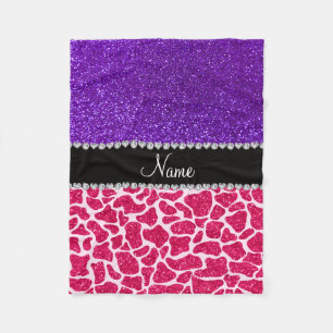 Persoonlijke naam roze giraffe paarse glitter fleece deken
